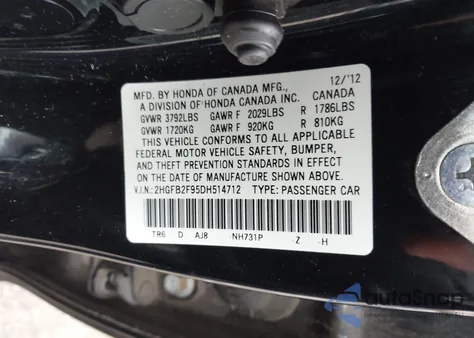 2013 Honda Civic Ex-L z USA, uszkodzony, nr VIN 2HGFB2F95DH514712